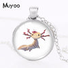 2022 Cute Axolotl Pendant Necklace Animal Round Photo Necklaces Glass Dome Jewelry Gifts