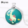 2022 Cute Axolotl Pendant Necklace Animal Round Photo Necklaces Glass Dome Jewelry Gifts