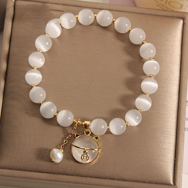 2022 Design Sense Coin Cat Pendant Opals Beaded Charm Bracelet  Jewelry For Woman’s Exquisite Accessories