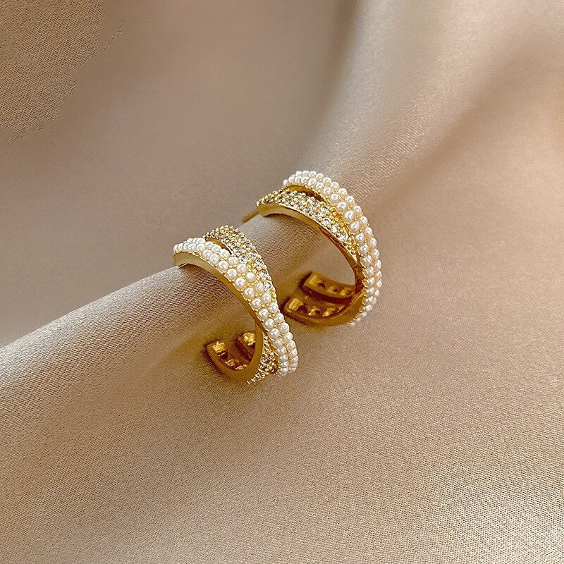 2022 Design Sense X-shaped Gold Stud Earrings Crossover Korean Accessories Party  Jewelry For Women Girls Gift