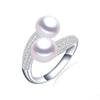 Double Pearl Adjustable Natural Freshwater Pearl Original 925 Sterling Silver Zircon Women's Ring Fine Bridal Jewelry