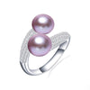 Double Pearl Adjustable Natural Freshwater Pearl Original 925 Sterling Silver Zircon Women's Ring Fine Bridal Jewelry