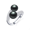 Double Pearl Adjustable Natural Freshwater Pearl Original 925 Sterling Silver Zircon Women's Ring Fine Bridal Jewelry
