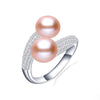 Double Pearl Adjustable Natural Freshwater Pearl Original 925 Sterling Silver Zircon Women's Ring Fine Bridal Jewelry