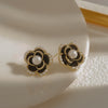 2022 Elegant Black Flower Pendant Pearl Earrings Korean Jewelry Party Girl's Sweet Accessories For Woman's Earrings