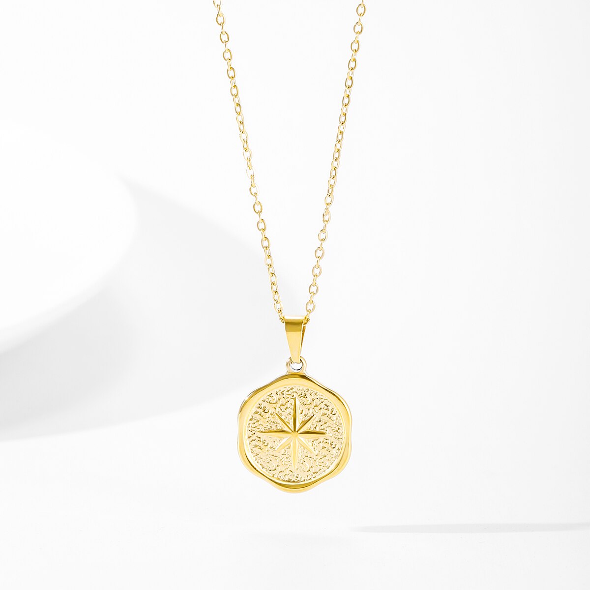 2022 Frosted Surface Acient Sun Compass Pendant Necklace For Woman Ladies Stee PVD Plated Coin Necklace Gold Jewelry