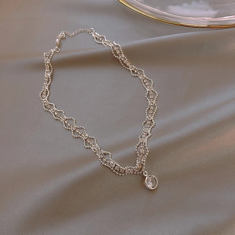 2022 Kpop Fairy Shiny Chic Silver Color Plated Chain Choker Necklace For Women Girls Party Wedding Aesthetic Jewelry