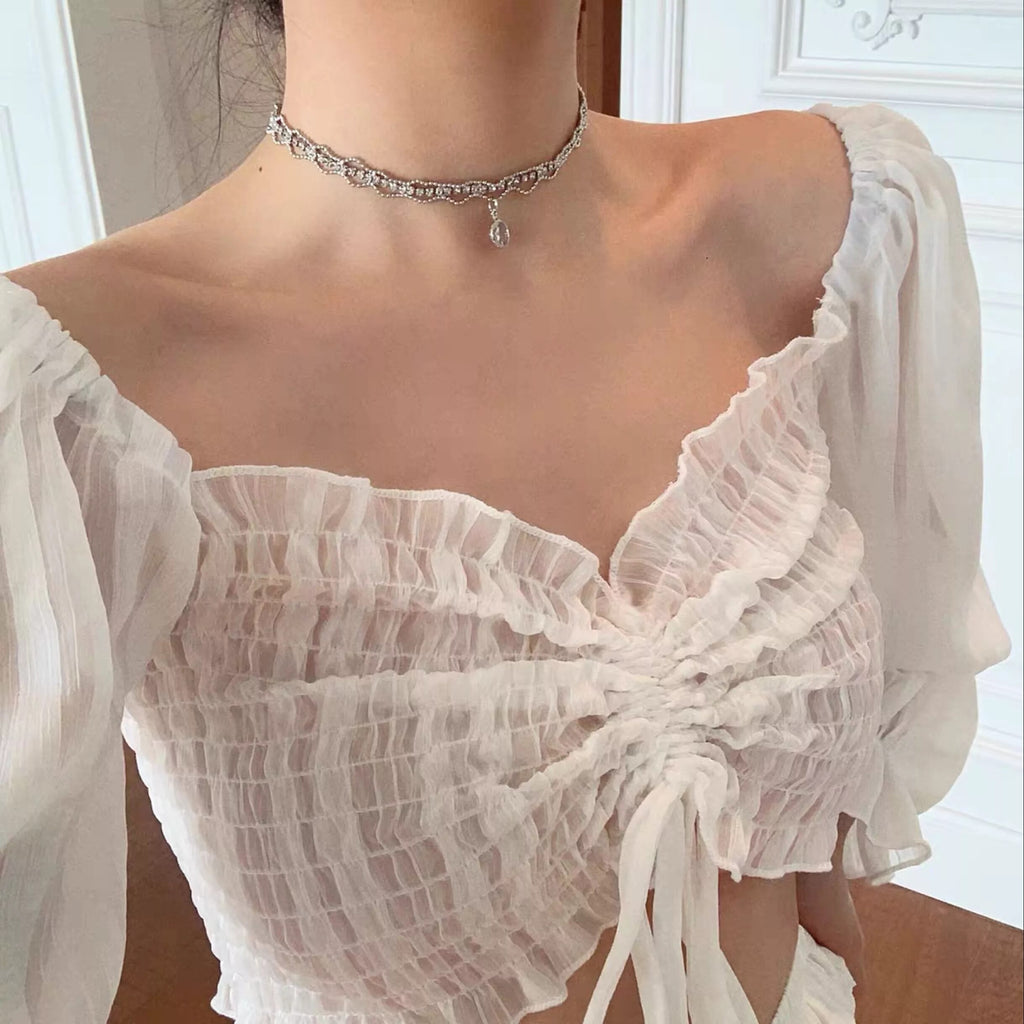 2022 Kpop Fairy Shiny Chic Silver Color Plated Chain Choker Necklace For Women Girls Party Wedding Aesthetic Jewelry
