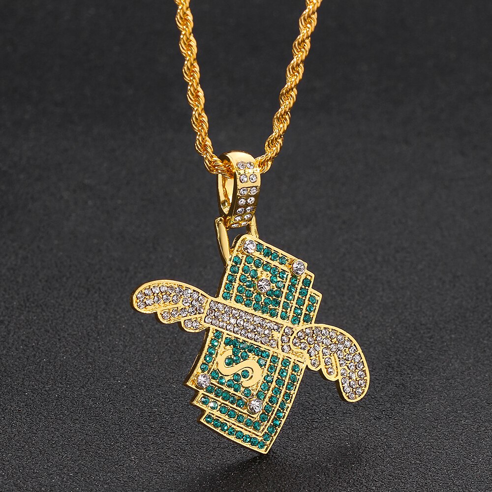 2022 Money Cubic Zircon Iced Out Chain Flying Cash Hip Hop Jewelry Pendant Necklace For Men Women Gifts