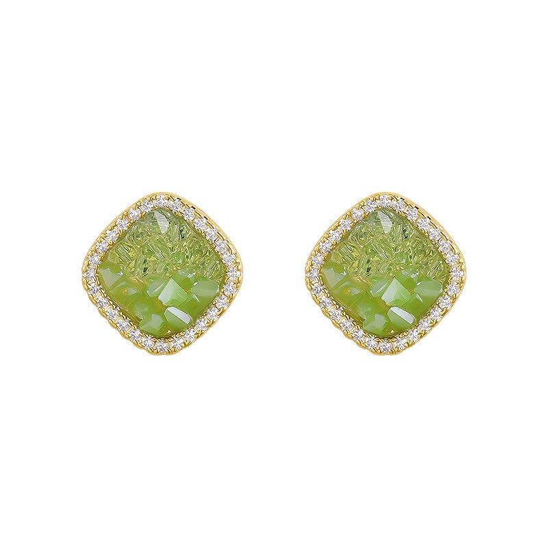 2022 Party  Green Crystal Micro Set Zircon Square Earrings High sense Accessories for Korean Jewelry Women‘s