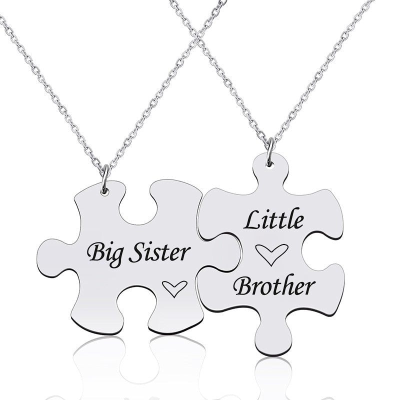 2022 Stainless Steel Key Chain Big Sister Key Ring Black Puzzle Pendant Necklace Family Gift