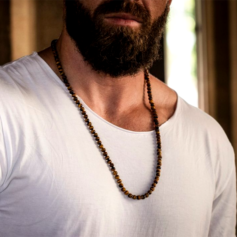 Simple Tiger Eye Bead Necklace For Men Classic Handmade 6mm Strand Beads Necklace For Men Jewelry Gift