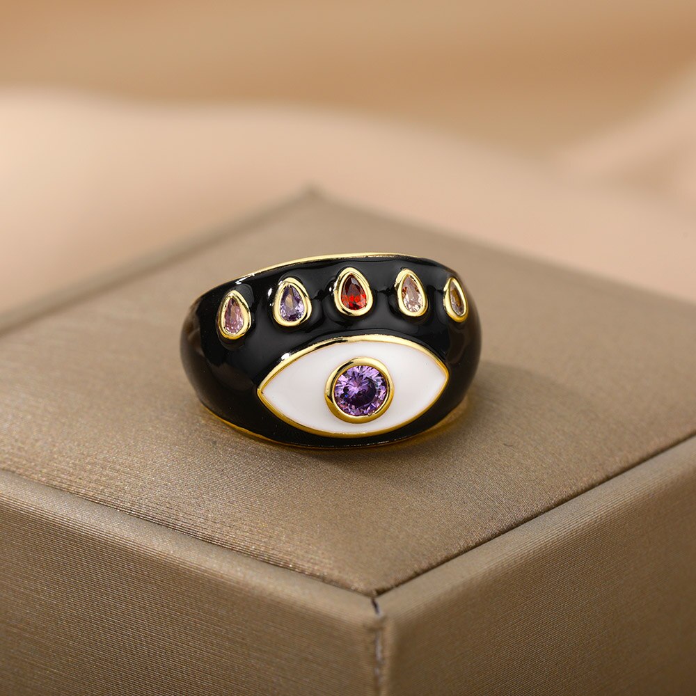 2023 Trend Colorful Rings For Women Bohemian Adjustable Open Evil Eye Ring Female Zircon Party Jewerly Couple Gift anillos mujer