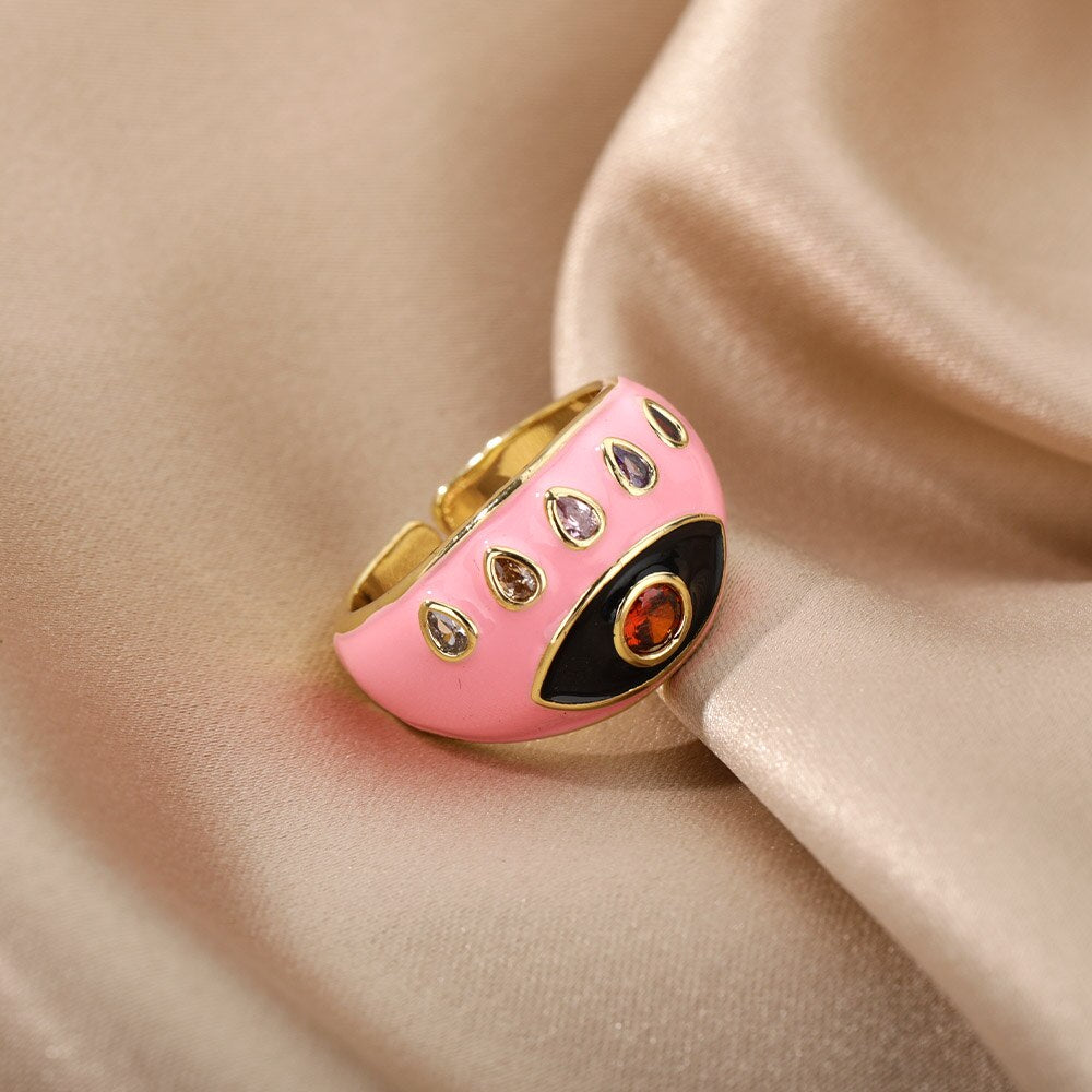 2023 Trend Colorful Rings For Women Bohemian Adjustable Open Evil Eye Ring Female Zircon Party Jewerly Couple Gift anillos mujer