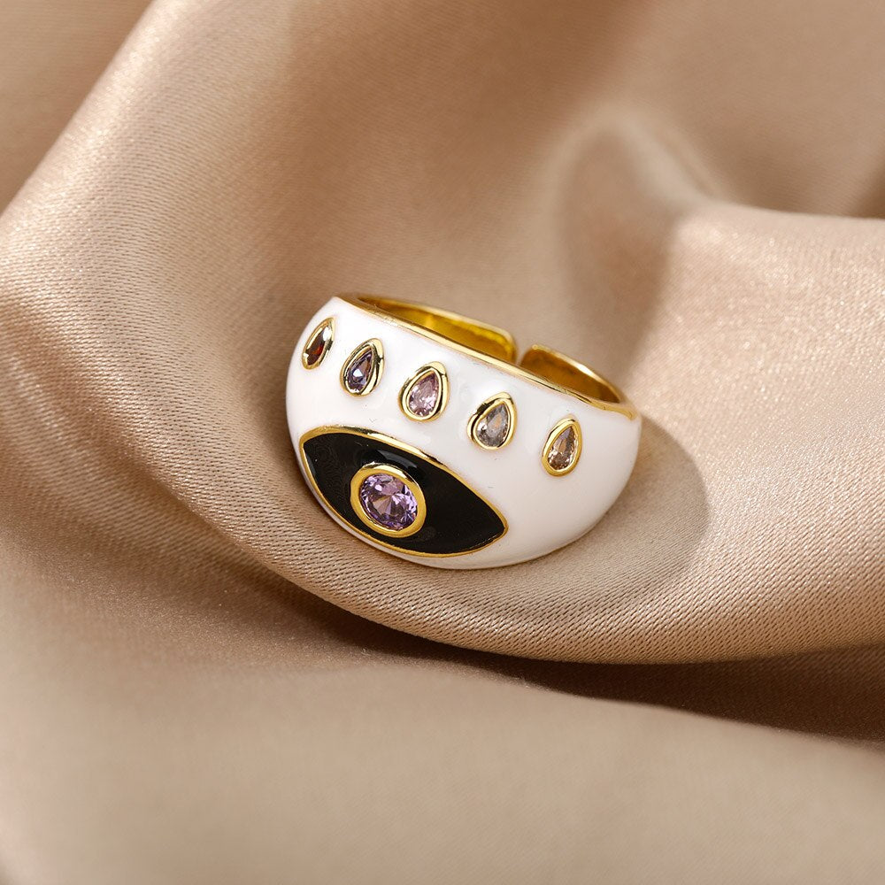 2023 Trend Colorful Rings For Women Bohemian Adjustable Open Evil Eye Ring Female Zircon Party Jewerly Couple Gift anillos mujer