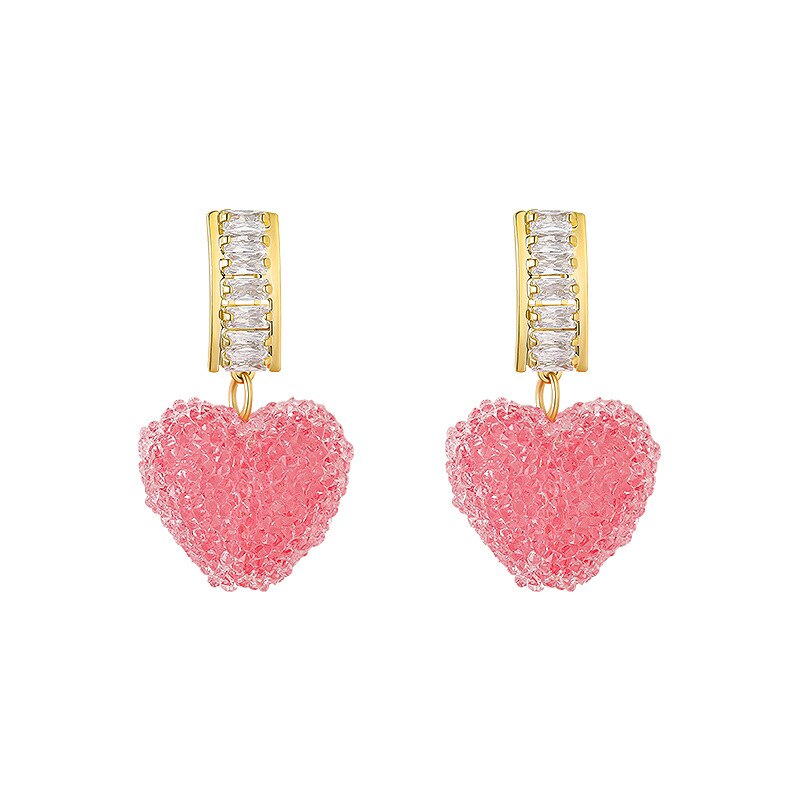 2022 Trend Sweet Romantic Pink Heart-shaped Pendant Earring Korean Jewelry  Accessories For Women‘ Gift Party Girl