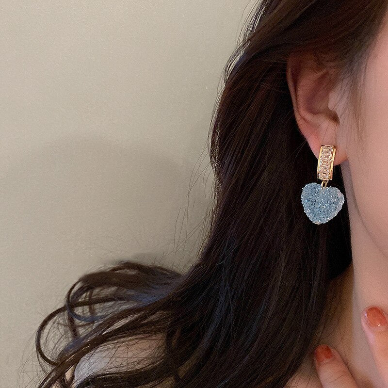 2022 Trend Sweet Romantic Pink Heart-shaped Pendant Earring Korean Jewelry  Accessories For Women‘ Gift Party Girl