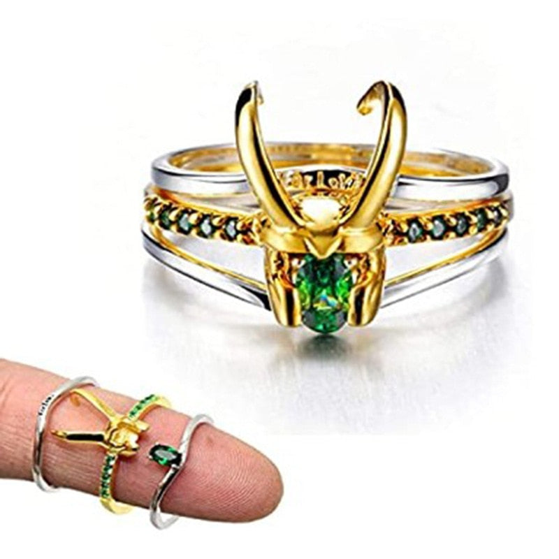 2022 Trendy Loki Ring Women's Ring 3 PCS/set Movie Character Cosplay Claw Helmet Zircon Inlaid Accessori Party Jewelry
