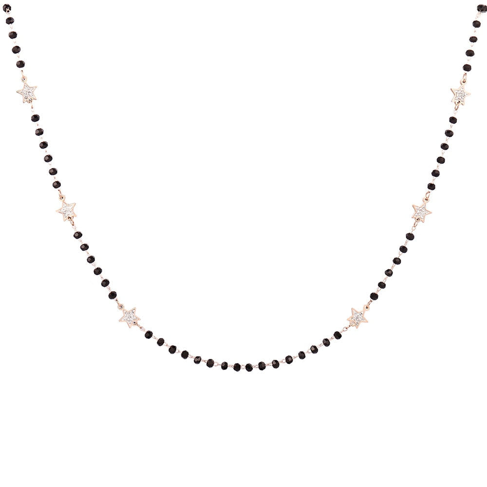 2022 Trendy Stainless Steel Strand Necklaces For Woman Gold Silver Color Crystal Little Star Black Beaded Chain Simple Jewelry