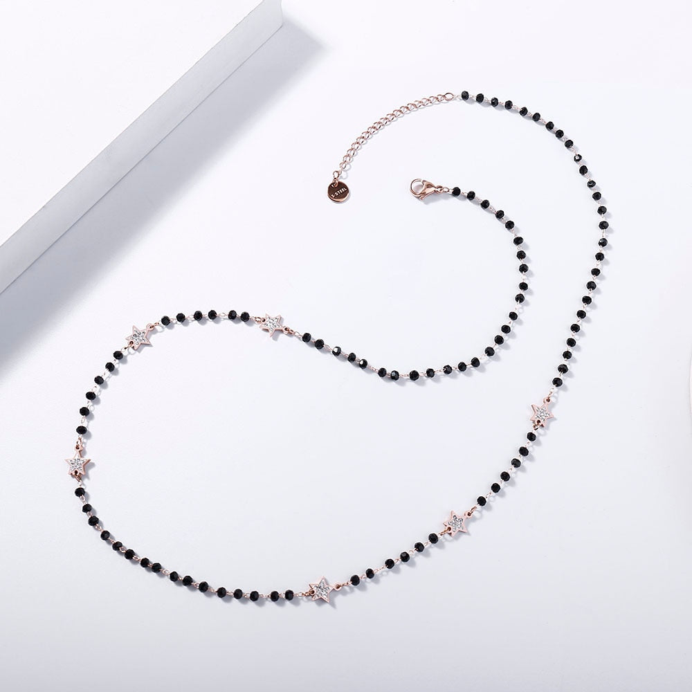 2022 Trendy Stainless Steel Strand Necklaces For Woman Gold Silver Color Crystal Little Star Black Beaded Chain Simple Jewelry