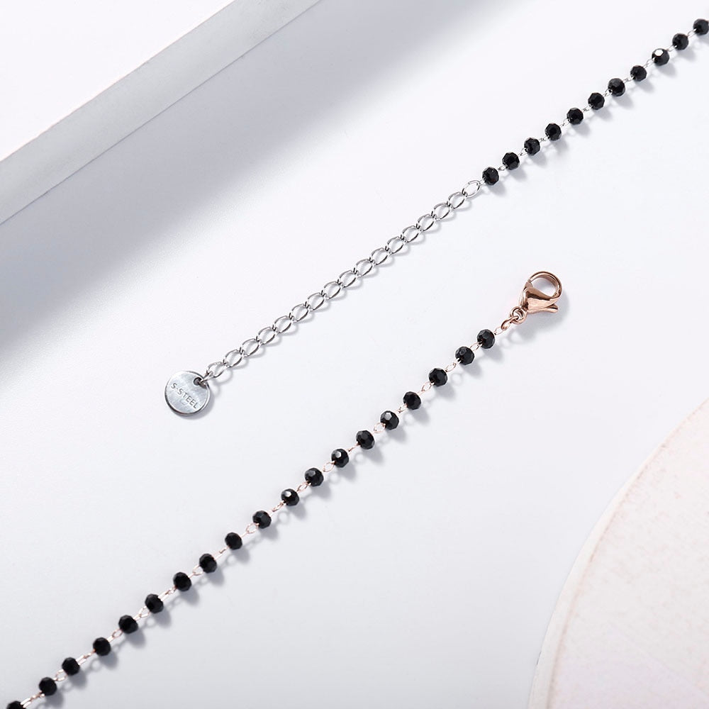 2022 Trendy Stainless Steel Strand Necklaces For Woman Gold Silver Color Crystal Little Star Black Beaded Chain Simple Jewelry