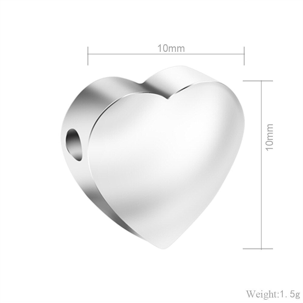 20PCS/lot 10MM Stainless Steel Romantic Sliding Heart Charm For Jewelry Making Bracelets Necklaces Handmade Heart Pendants