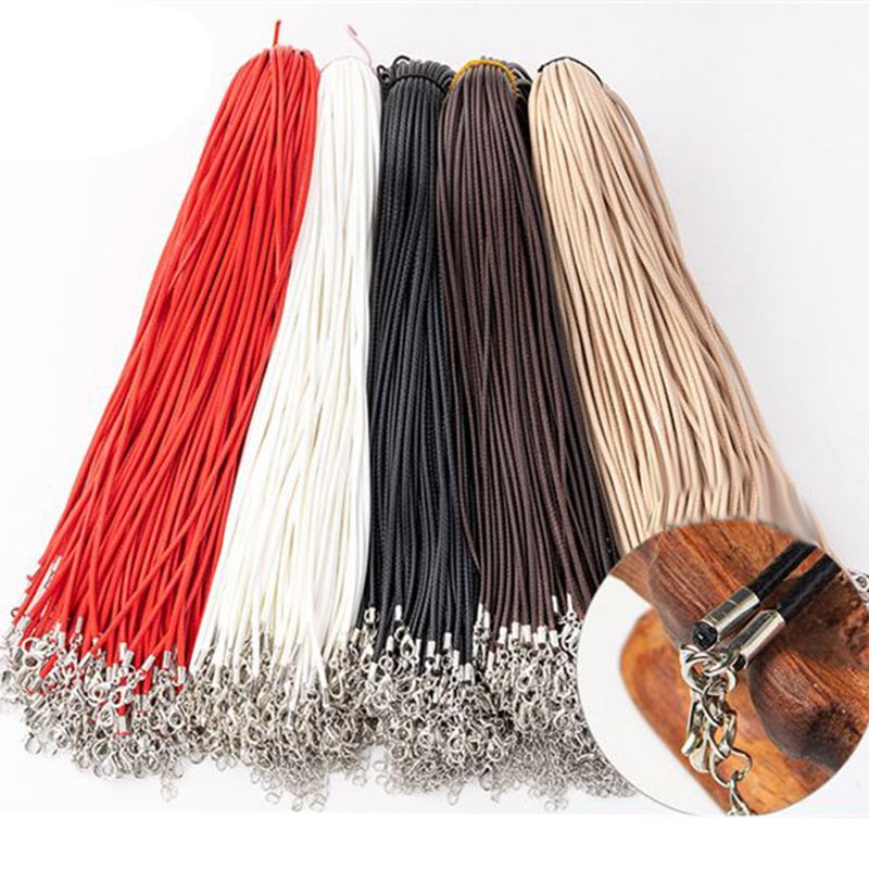 20Pcs 2mm Cotton Waxed Cord Leather Adjustable Braided Rope String Necklace Chain With Lobster Clasp DIY Jewelry Making Findings