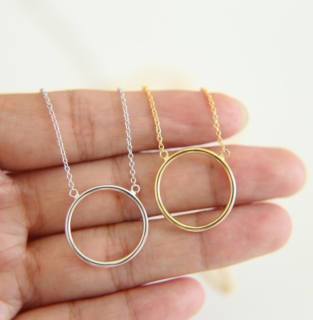 20mm Big Circle Pendant Necklace simple design gold Silver Color 925 sterling silver Necklaces Jewelry For Women