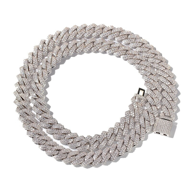 20mm Heavy 3 Row Crystal Miami Newest Box Clasp Cuban Link Chain Cubic Zircon Necklace Choker Bling Hip Hop Jewelry