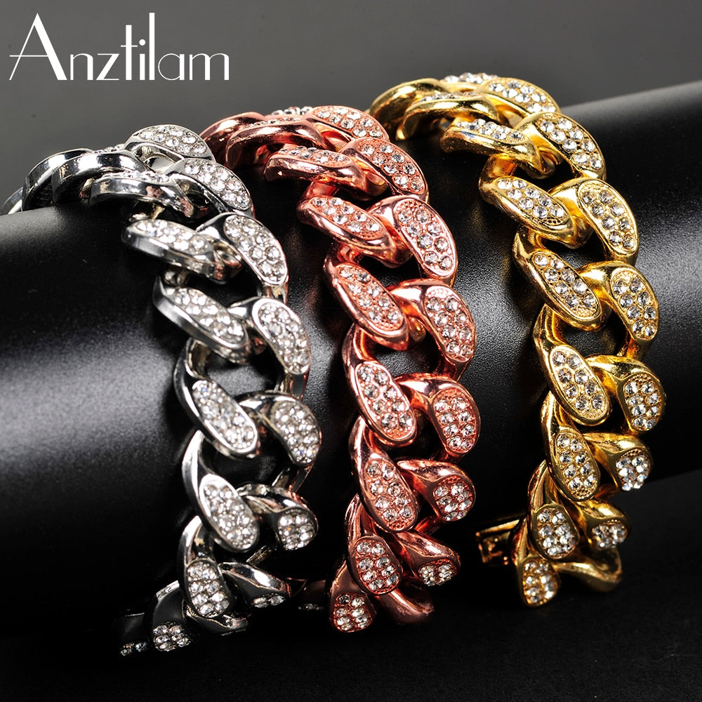 20mm Hip Hop Bling Cuban Chain Iced Out Bracelet for Men Miami Link Hand Chain for Women Goth Jewelry