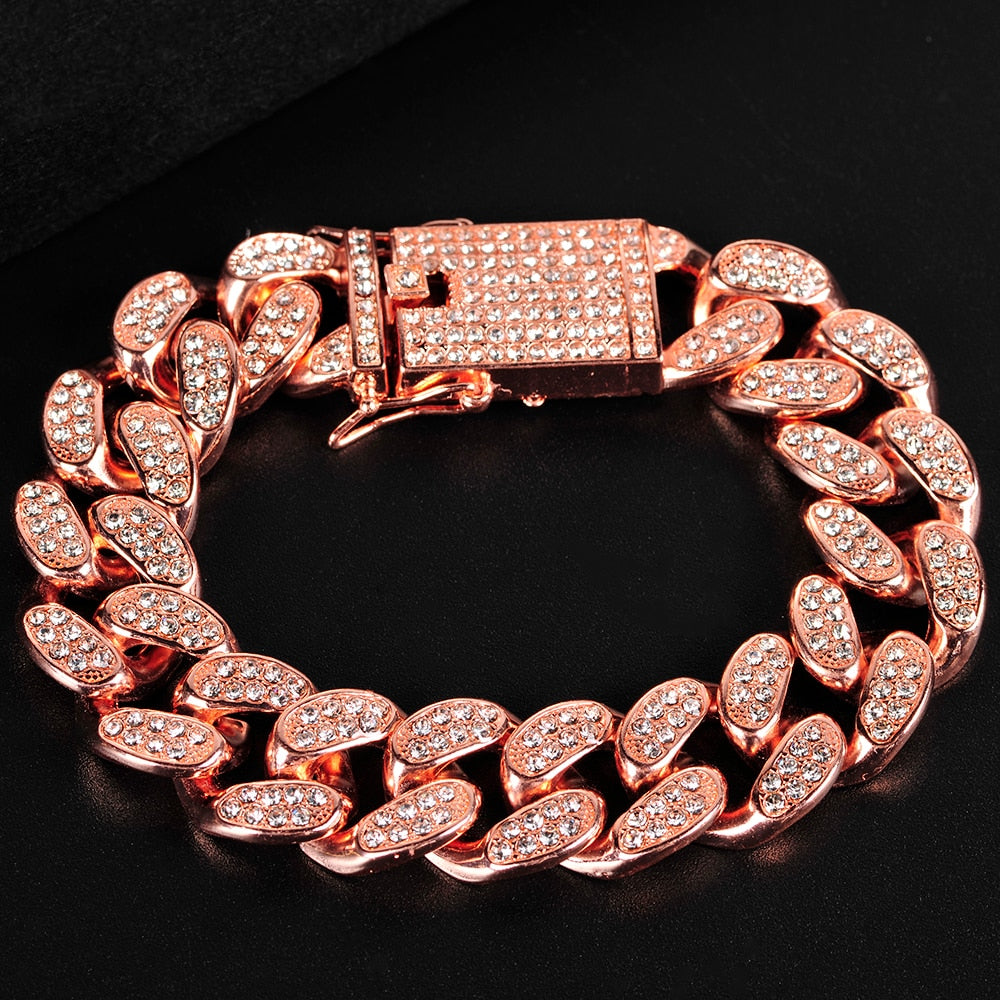 20mm Hip Hop Bling Cuban Chain Iced Out Bracelet for Men Miami Link Hand Chain for Women Goth Jewelry