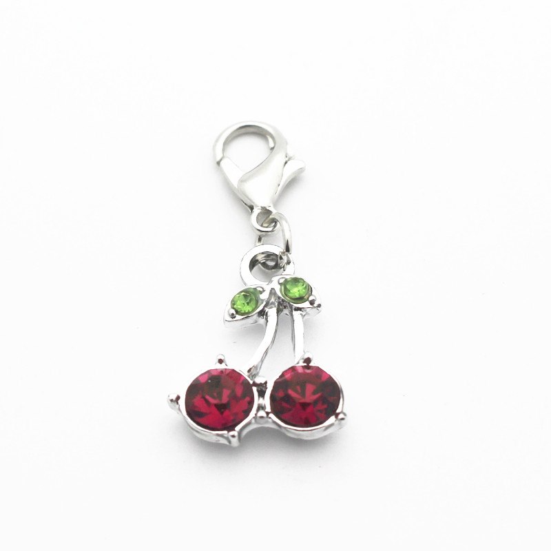 20pcs/lot Crystal Alloy Cherry Dangle Charms Lobster Clasp Hanging Charm For Pendant Necklace Floating Charms Jewelry