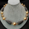 21" 16mm Yellow Sea Shell Pearl round Necklace black macarsite teardrop Pave Connector punk style for women