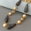 21" 16mm Yellow Sea Shell Pearl round Necklace black macarsite teardrop Pave Connector punk style for women