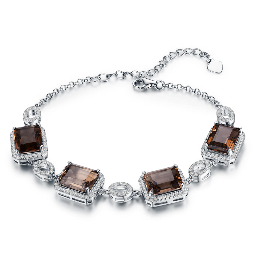 22.3ct Natural Smoky Quartz Bracelets for Women 925 Sterling Silver Jewelry Square Gemstone Charm Bracelets& Bangles