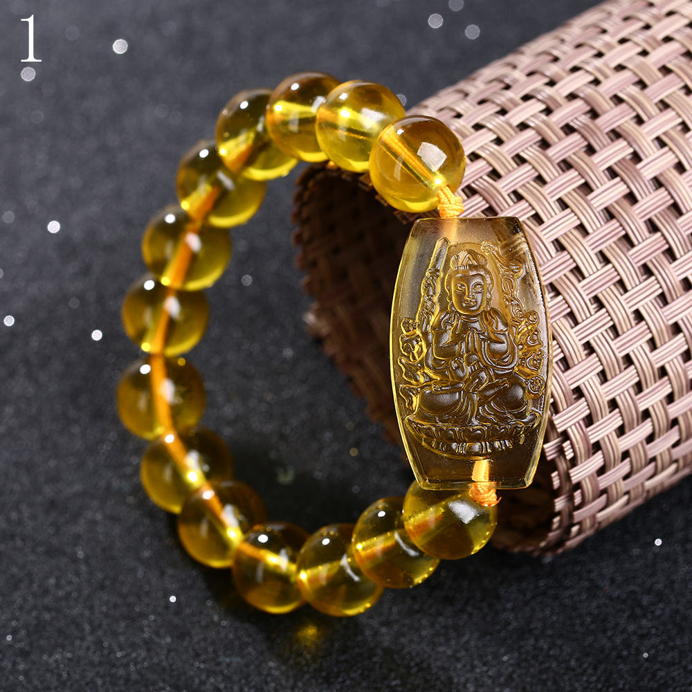 23cm Citrine Bracelets Buddha Brand Patron Natural Stone 12mm Beads Yellow Crystal Women Jewelry Men Carved Lucky Healing Reiki