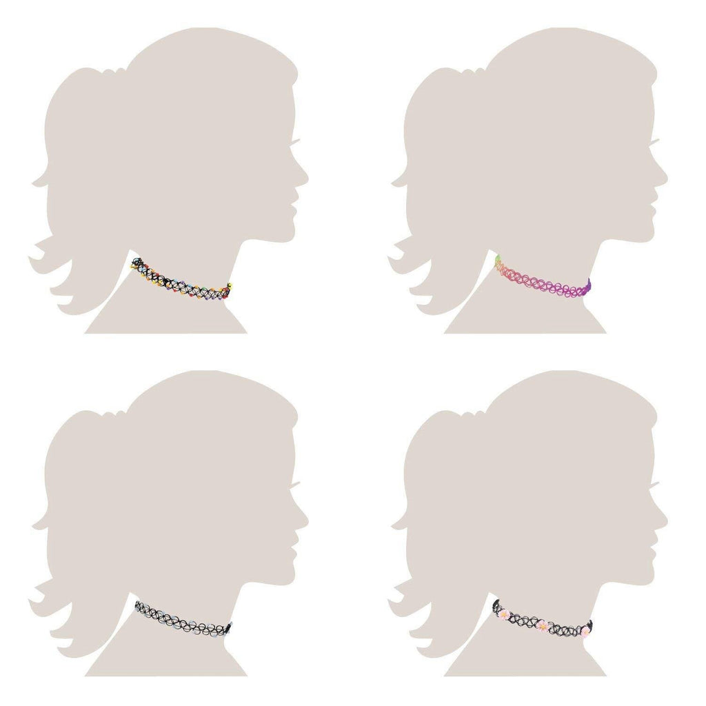 24 Pcs Multicolor Soft Stretchy Plastic Chokers Necklaces For Women Gothic Henna Tattoo Stretch Elastic Plastic Bohemia Jewelry