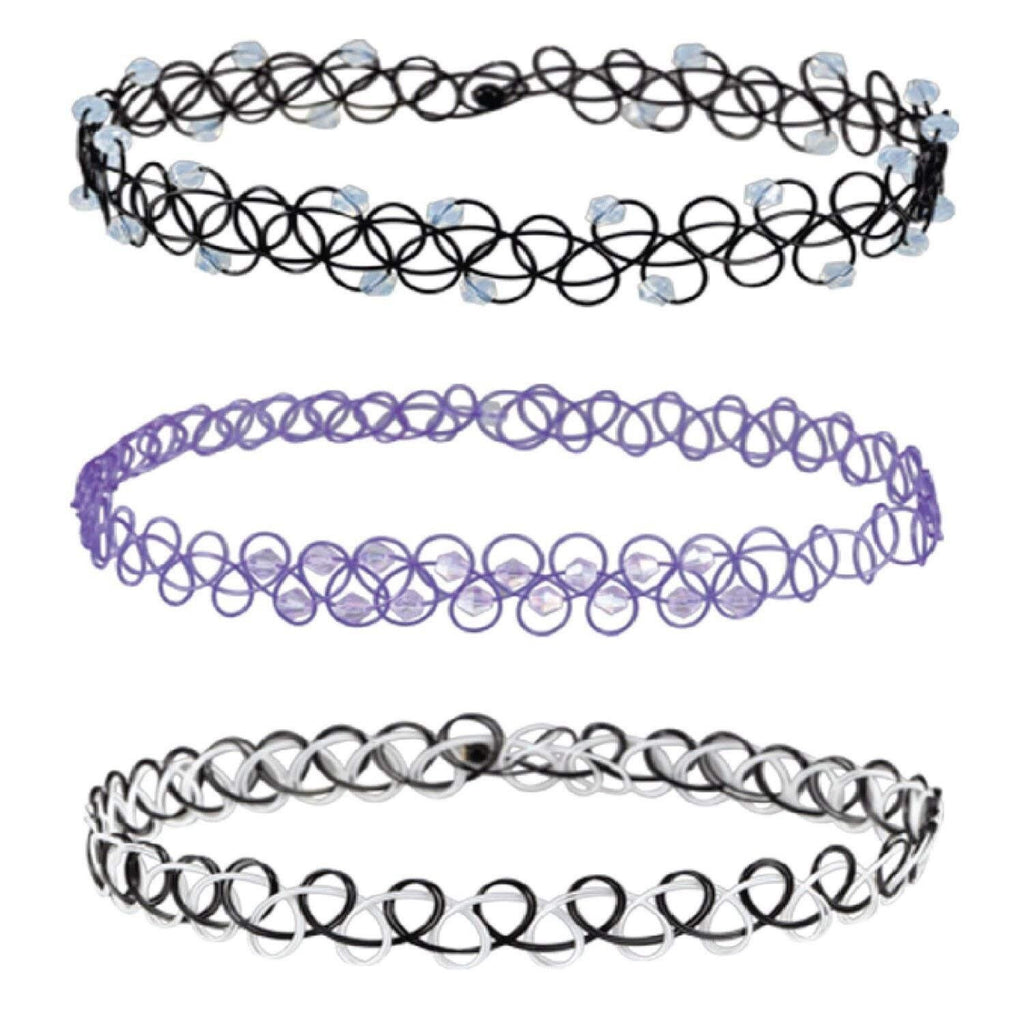 24 Pcs Multicolor Soft Stretchy Plastic Chokers Necklaces For Women Gothic Henna Tattoo Stretch Elastic Plastic Bohemia Jewelry