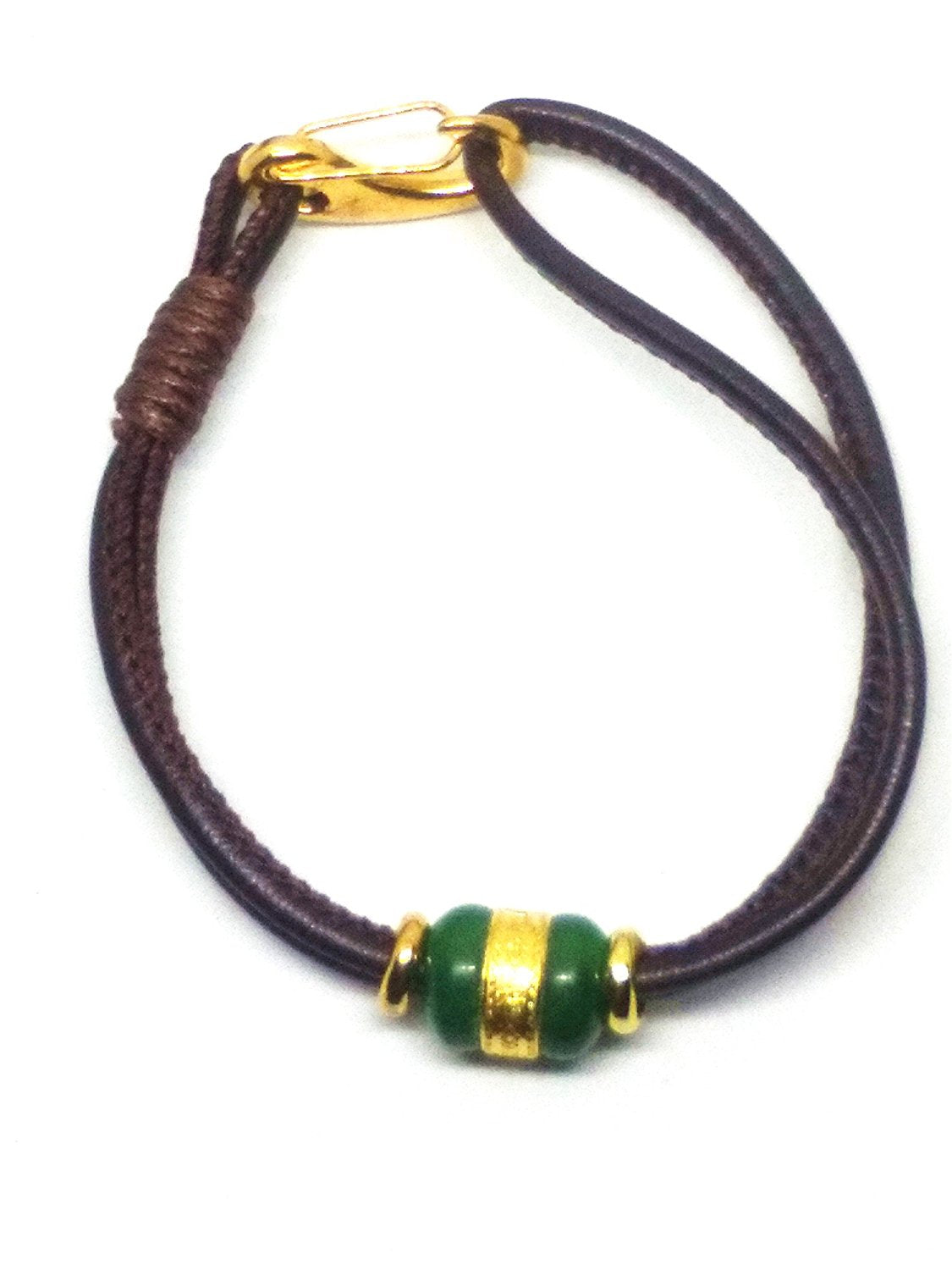 24K Pure Gold inlaid Green Jade Beads Sheepskin Rope Bracelet Fashion Temperament Jewelry Gems Accessories Gifts Wholesale