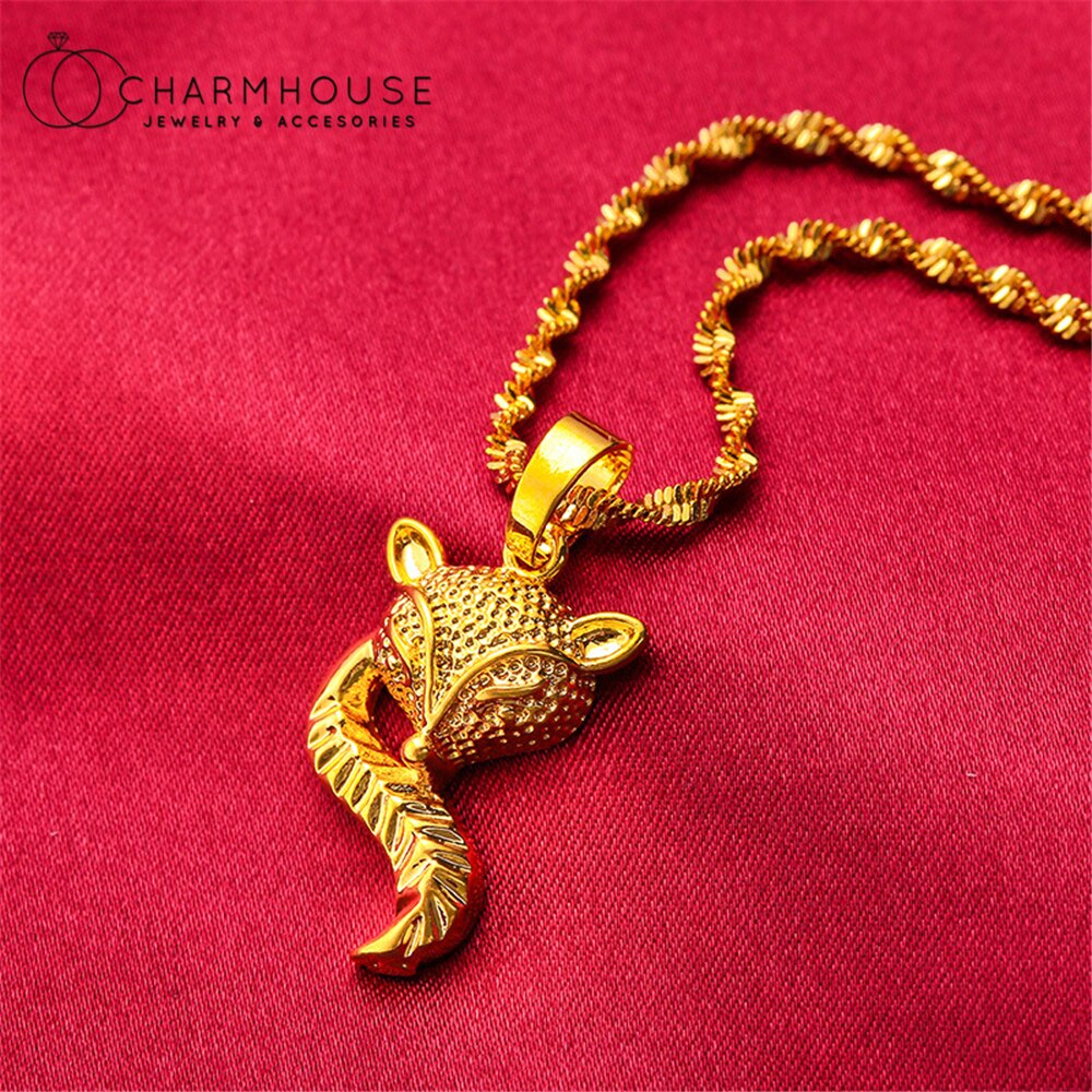 24K Yellow Gold GP Charm Necklaces For Women Fox Pendant & Necklace Chain Collier Femme Choker Wedding Jewelry Accessories Gifts