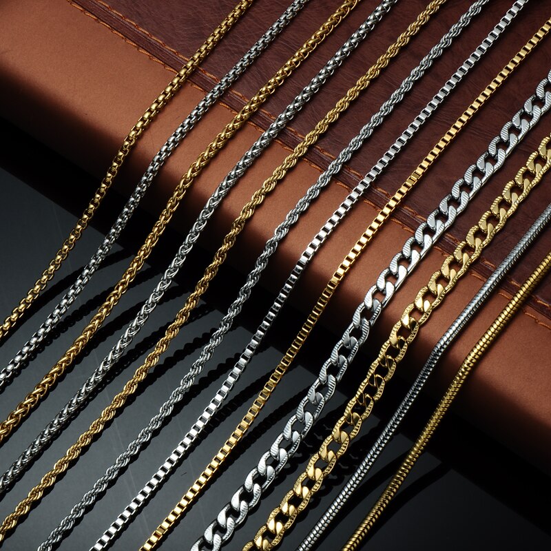 24inch Stainless Steel Snake/Box/Flower basket/Curb/Flat/Twisted Chains Necklace For Men Jewelry Accessories