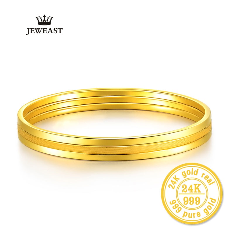 24k Pure Gold Bangle For Women Female Trendy Fashion Smooth Worn Classic Bracelet Upscale Hot Fine Jewelry Solid 999 Bangles