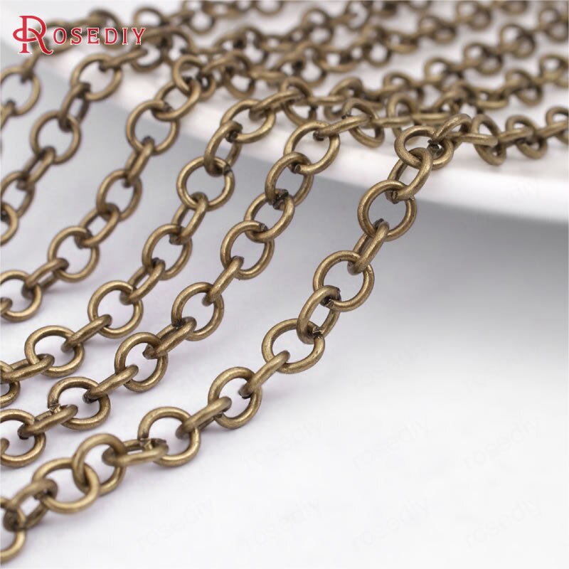 (25895)5 Meters Chain width 4MM Antique Bronze Iron Round Link Chains Necklace Chains Diy Jewelry Findings Accessories