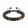 26 Letter Natural Stone Bracelets 10mm Black Onyx Tiger Eye Beads Bracelet Braided Rope Initial Bracelet for Men Adjustable