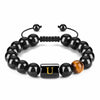 26 Letter Natural Stone Bracelets 10mm Black Onyx Tiger Eye Beads Bracelet Braided Rope Initial Bracelet for Men Adjustable
