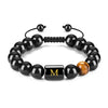 26 Letter Natural Stone Bracelets 10mm Black Onyx Tiger Eye Beads Bracelet Braided Rope Initial Bracelet for Men Adjustable