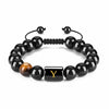 26 Letter Natural Stone Bracelets 10mm Black Onyx Tiger Eye Beads Bracelet Braided Rope Initial Bracelet for Men Adjustable