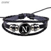 26 Letters Bracelet Personality Team Name Rope Bracelet Black Leather Bracelet Button Bangle Men Women  Birthday Gifts