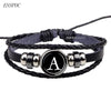 26 Letters Bracelet Personality Team Name Rope Bracelet Black Leather Bracelet Button Bangle Men Women  Birthday Gifts
