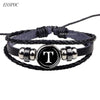 26 Letters Bracelet Personality Team Name Rope Bracelet Black Leather Bracelet Button Bangle Men Women  Birthday Gifts